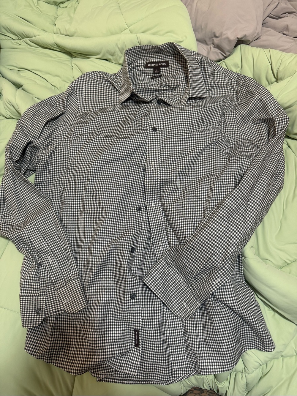 Michael Kors Black & White Micro Check Dress Shirt